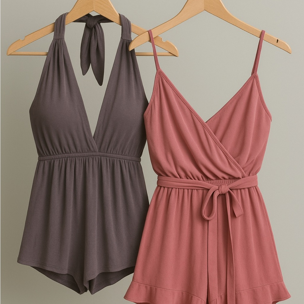 Lulu's Elegant Pink Halter Romper & Grey shorts romper